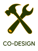 large icon of a hammer and a wrench cross representing "co-design"